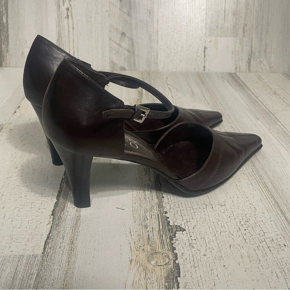 Franco Sarto Leather Square Toe Adjustable Ankle Strap Heels Dark Brown size 9.5 - Picture 4 of 9